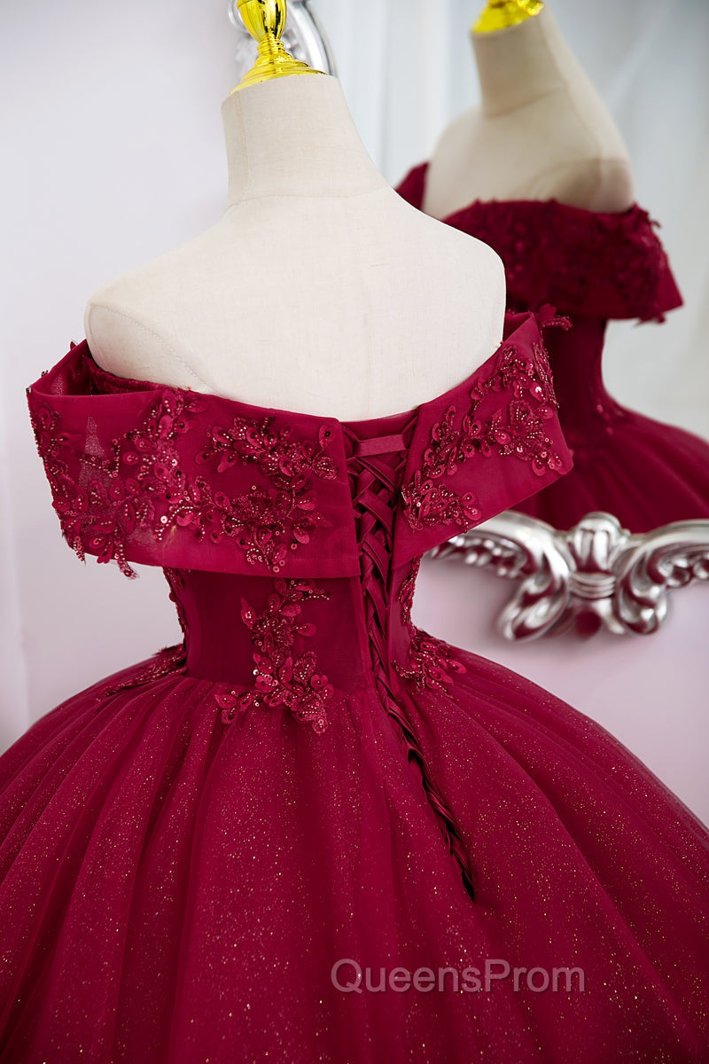 Burgundy Sweetheart Flowers Sequins Lace Party Dress, Long Evening Dress Evening Prom Dress