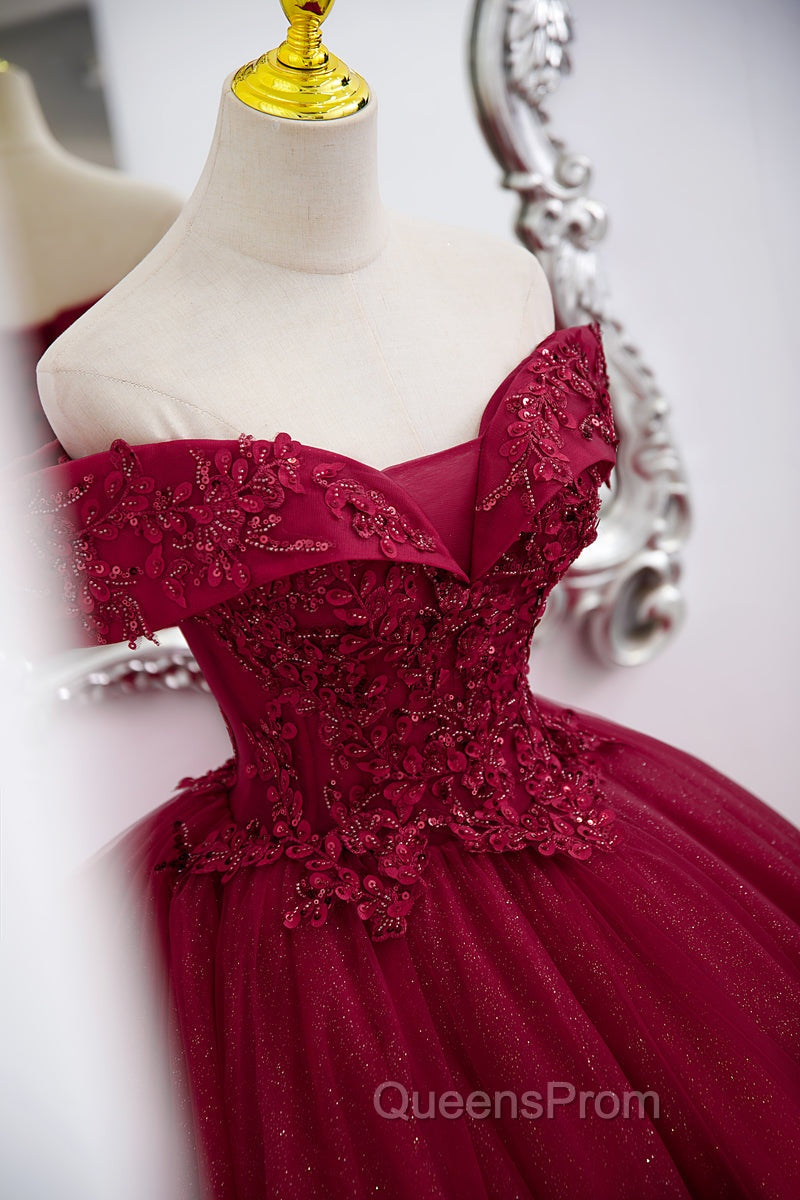 Burgundy Sweetheart Flowers Sequins Lace Party Dress, Long Evening Dress Evening Prom Dress