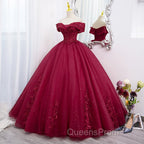 Burgundy Sweetheart Flowers Sequins Lace Party Dress, Long Evening Dress Evening Prom Dress