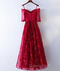 Burgundy sweetheart lace long Evening Prom Dress, burgundy evening Dress