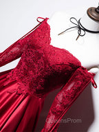 Burgundy Sweetheart Lace Satin Long Evening Prom Dress Burgundy Evening Dress