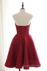 Burgundy sweetheart lace short Evening Prom Dress burgundy homecoming Dress