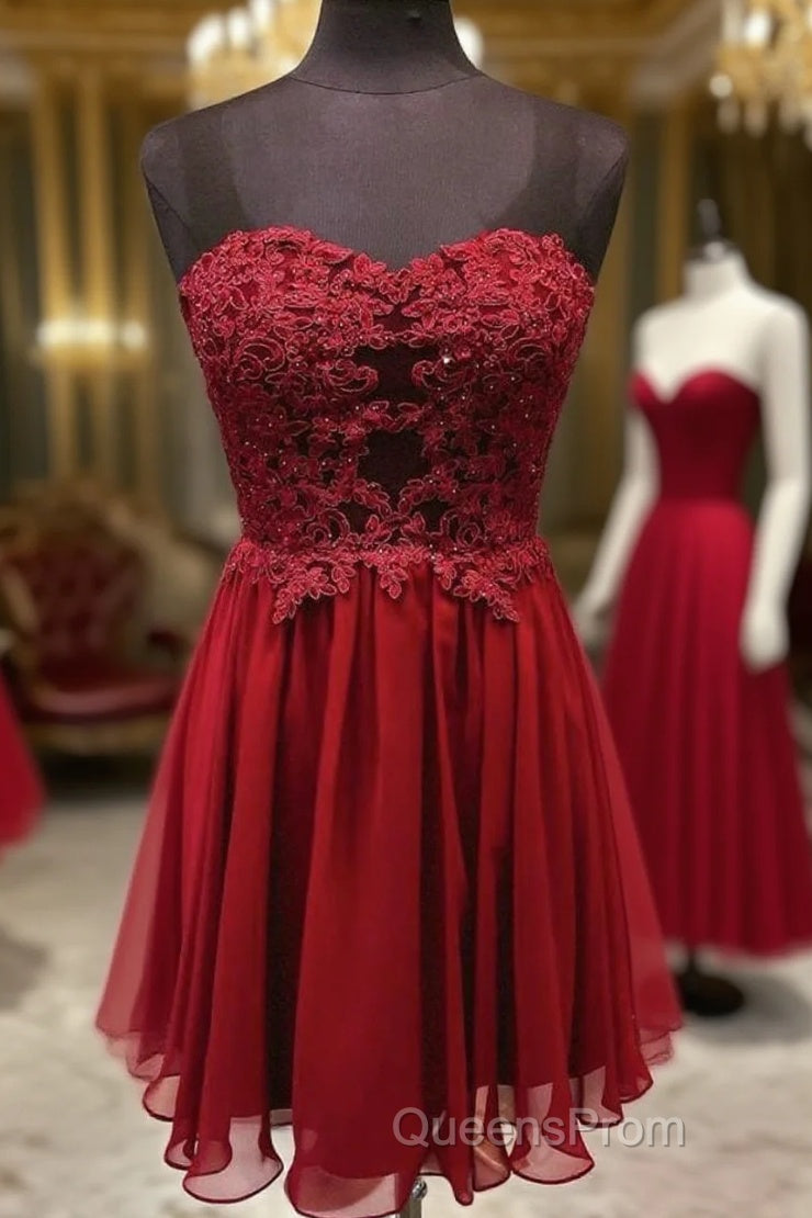 Burgundy Sweetheart Neck Chiffon Lace Short Homecoming Dress Nv13 Main image