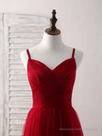 Burgundy Sweetheart Neck Tulle High Low Prom Dress, Burgundy Formal Dress