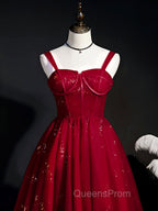 Burgundy Sweetheart Neck Tulle Sequin Short Evening Prom Dress, Puffy Cute Homecoming  Dress