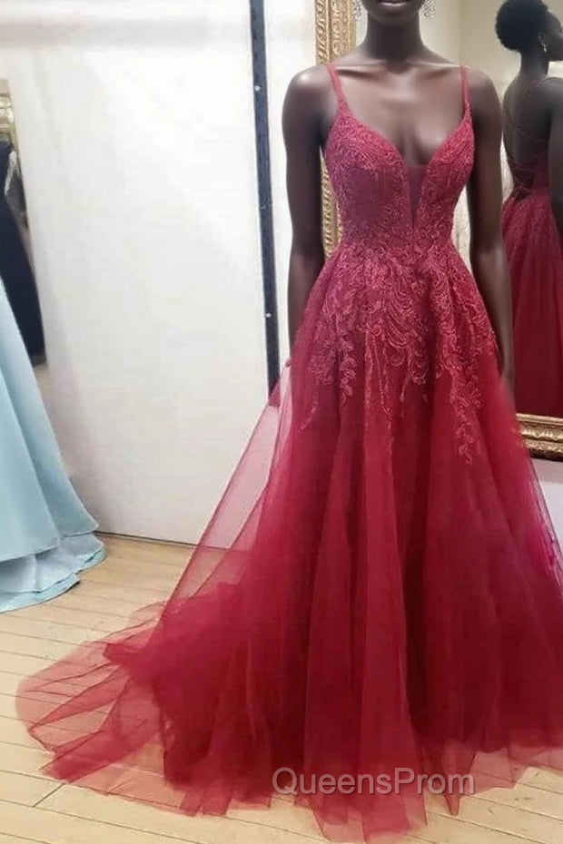 Burgundy sweetheart tulle lace long Evening Prom Dress formal Dress Main image