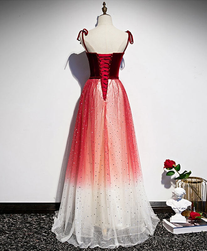 Burgundy Sweetheart Tulle Long Prom Dress Tulle Formal Dress