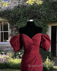 Burgundy Taffeta Bodycon Dress Off Shoulder