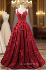 Burgundy Tulle Appliques Straps Beading Evening Prom Dress