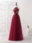 Burgundy Tulle Beads Long Prom Dress Burgundy Evening Dress