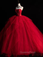 Burgundy Tulle Beads Long Evening Prom Dress, Burgundy Tulle Evening Party Dress