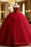 Burgundy Tulle Beads Long Evening Prom Dress, Burgundy Tulle Evening Party Dress