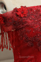 Burgundy Tulle Lace Long Evening Prom Dress, Burgundy A-Line Evening Gown