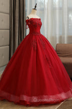 Burgundy Tulle Lace Long Evening Prom Dress, Burgundy A-Line Evening Gown