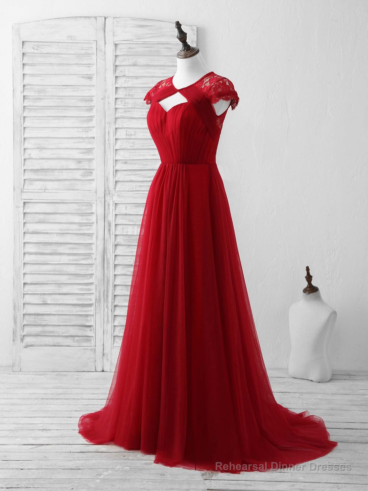 Burgundy Tulle Lace Long Prom Dress Burgundy Evening Dress Secondary image