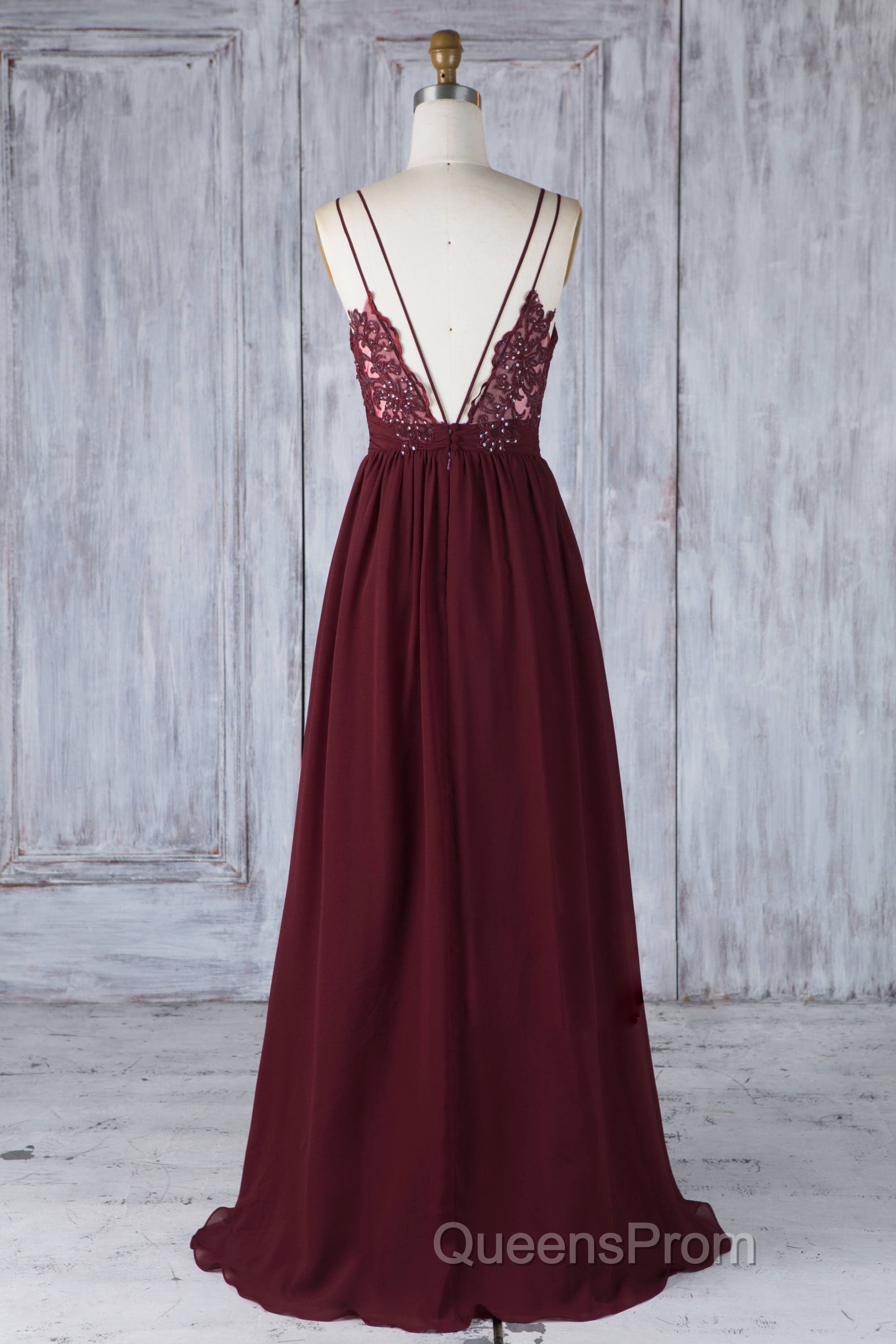 Burgundy tulle lace long Evening Prom Dress burgundy lace evening Dress Secondary image