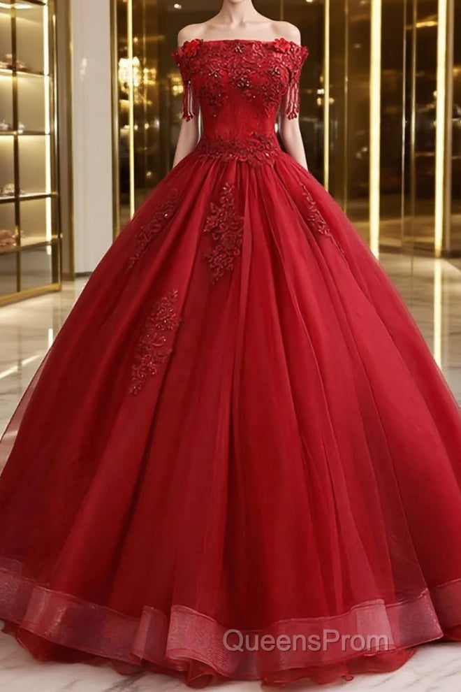 Burgundy tulle lace long Evening Prom Dress burgundy tulle formal Dress Main image