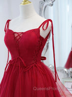 Burgundy Tulle Lace Short Evening Prom Dress, Burgundy Homecoming Dress