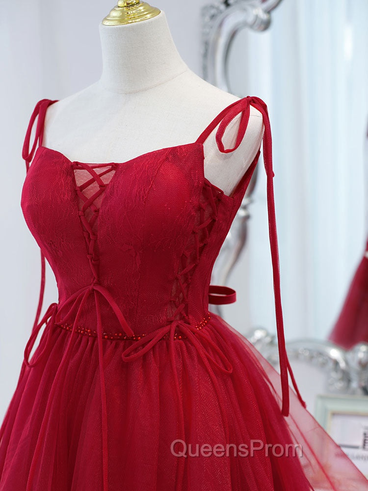 Burgundy Tulle Lace Short Evening Prom Dress, Burgundy Homecoming Dress