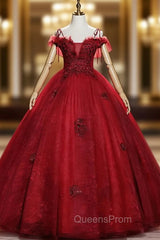 Burgundy Tulle Lace Spaghetti Straps Appliques Quinceanera Dress