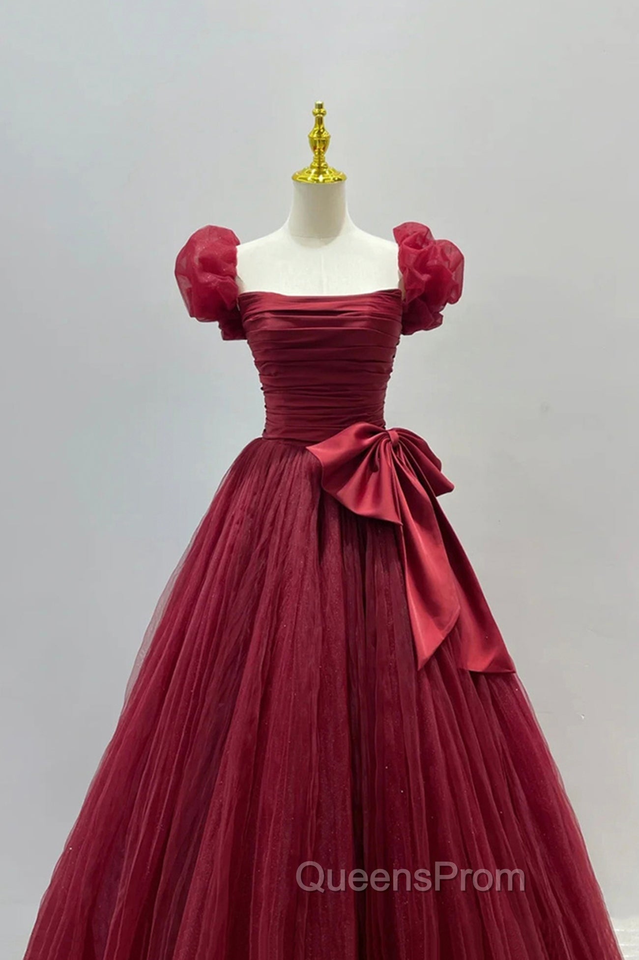 Burgundy Tulle Long A-Line Evening Prom Dress, Lovely Evening Graduation Dress