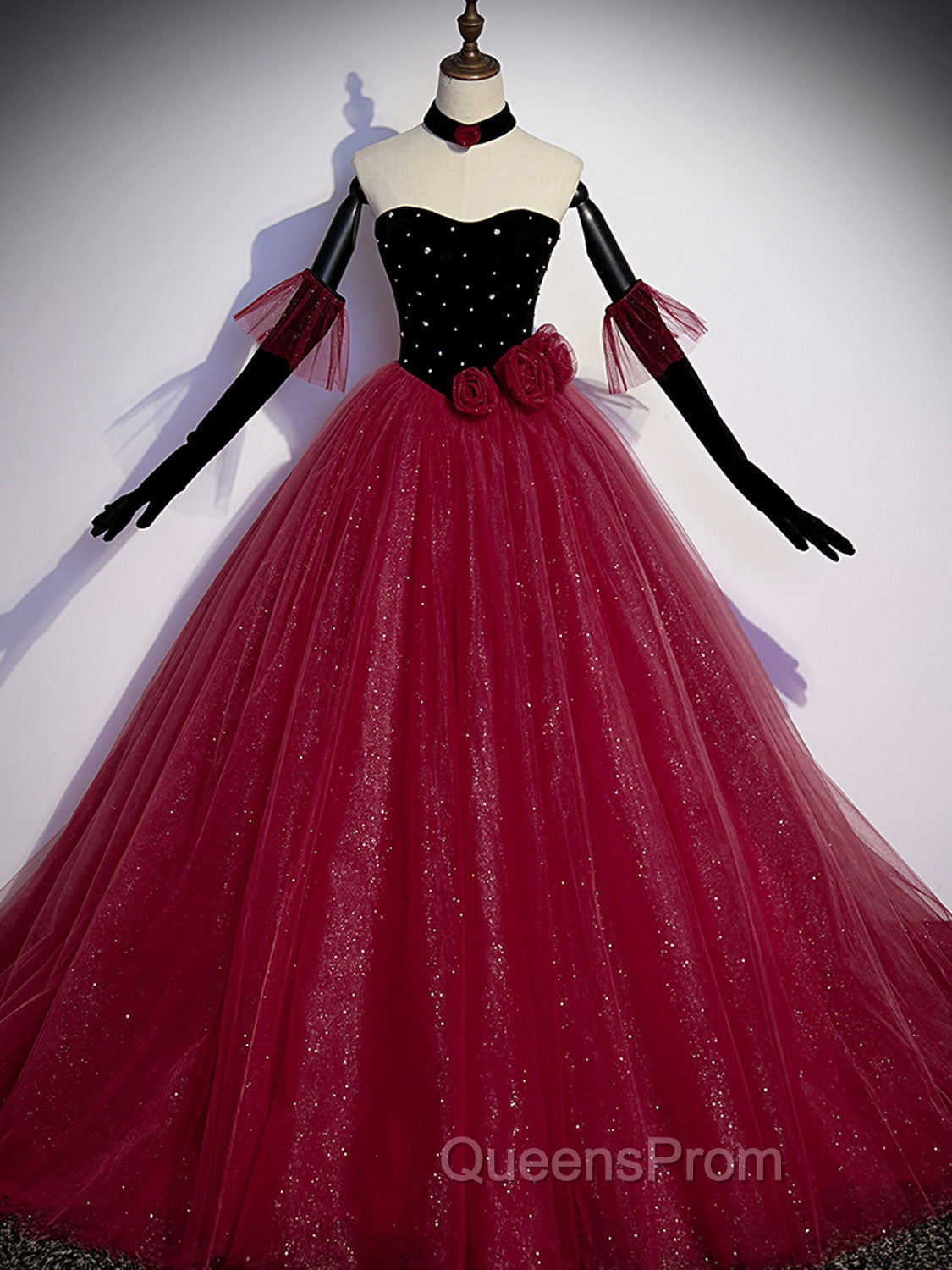 Burgundy Tulle Long Evening Prom Dress A line Burgundy Graduation Dress Secondary image
