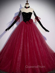 Burgundy Tulle Long Evening Prom Dress A line Burgundy Graduation Dress