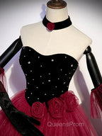 Burgundy Tulle Long Evening Prom Dress A line Burgundy Graduation Dress
