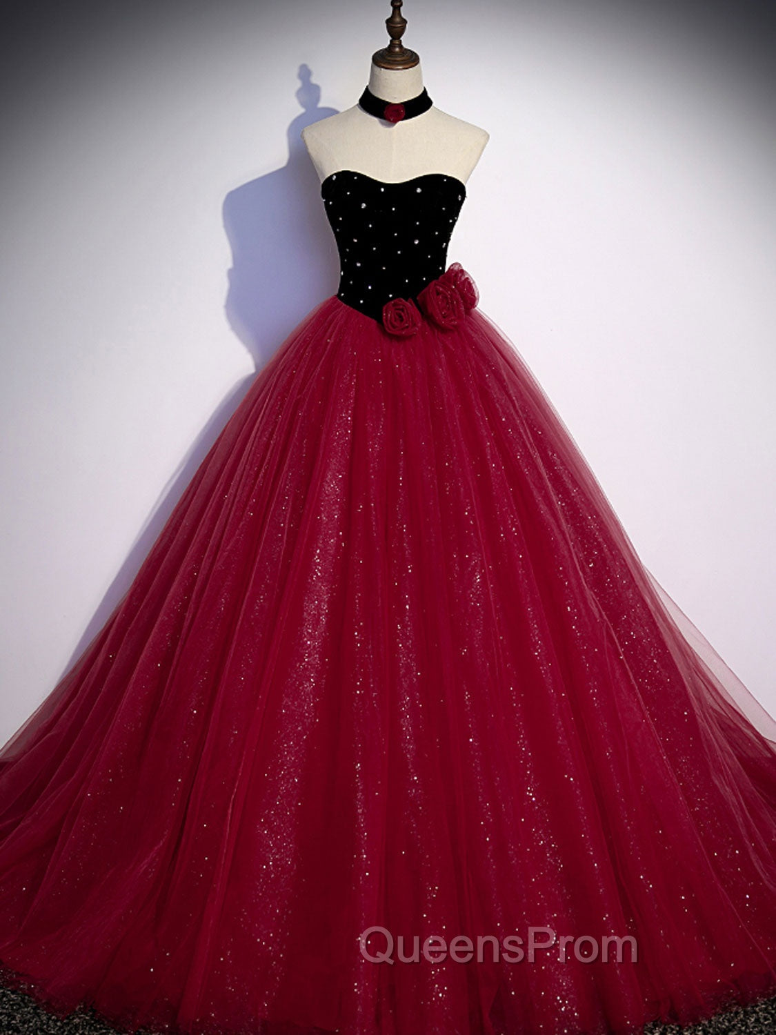 Burgundy Tulle Long Evening Prom Dress A line Burgundy Graduation Dress Main image