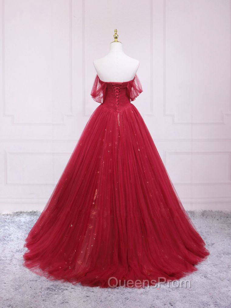 Burgundy Tulle Long Evening Prom Dress, Burgundy Evening Dress