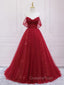 Burgundy Tulle Long Evening Prom Dress, Burgundy Evening Dress