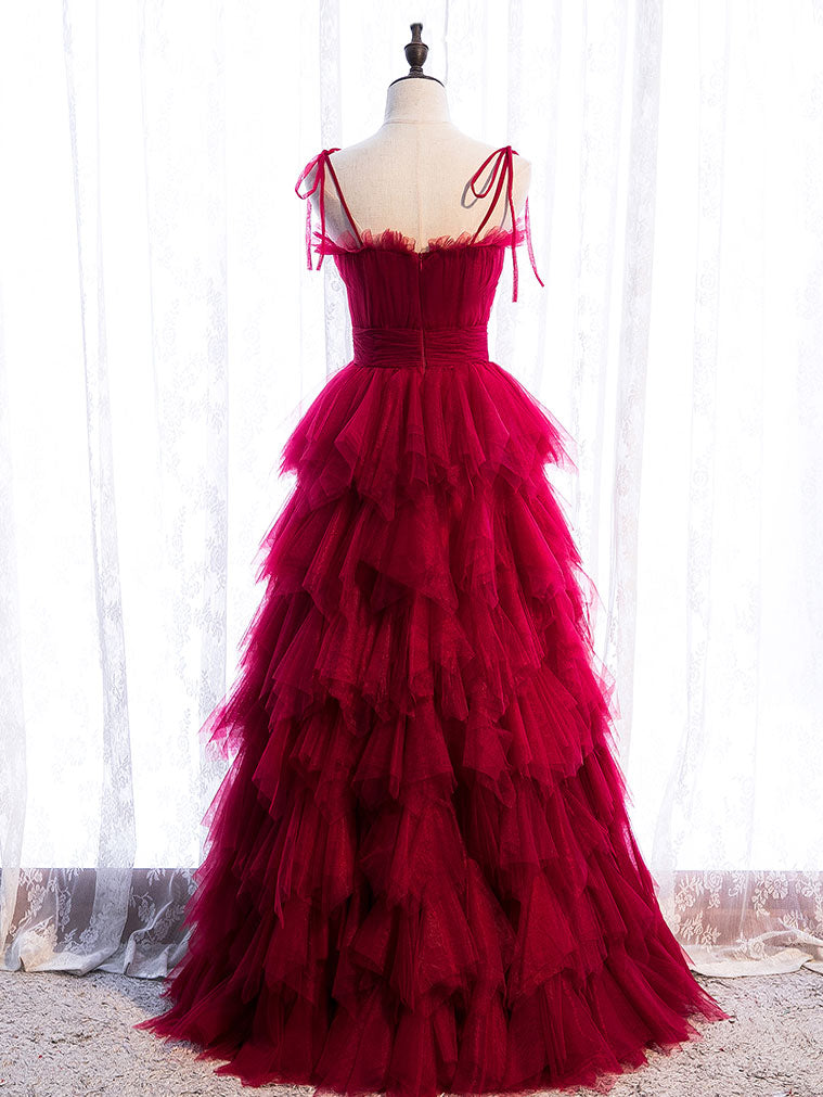 Burgundy Tulle Long Classy Prom Dress, Burgundy Classy Graduation Dress