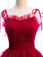 Burgundy Tulle Long Classy Prom Dress, Burgundy Classy Graduation Dress