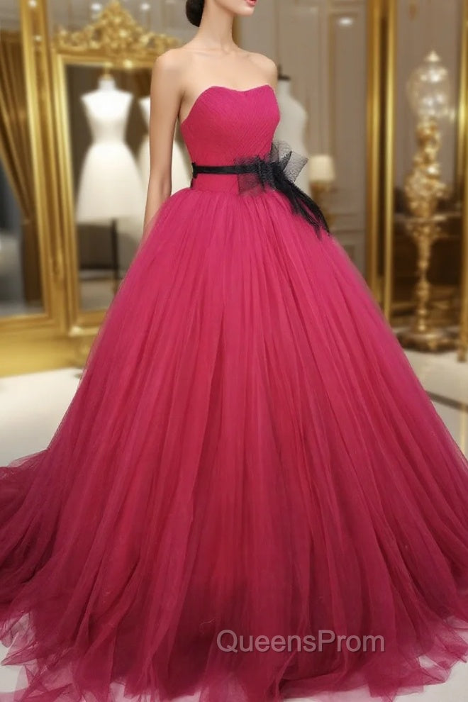 Burgundy Tulle Long Evening Prom Gown, Burgundy Tulle Sweet 16 Dress Secondary image