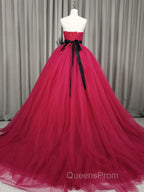 Burgundy Tulle Long Evening Prom Gown, Burgundy Tulle Sweet 16 Dress