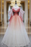 Burgundy Tulle Off Shoulder Beads Long Evening Prom Dress, Burgundy Evening Dress