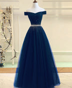 Burgundy Tulle Off Shoulder Long Classy Prom Dress, Burgundy Classy Evening Dress