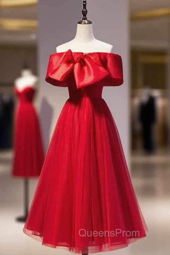 Burgundy Tulle Off the Shoulder Short Evening Prom Dress Main image
