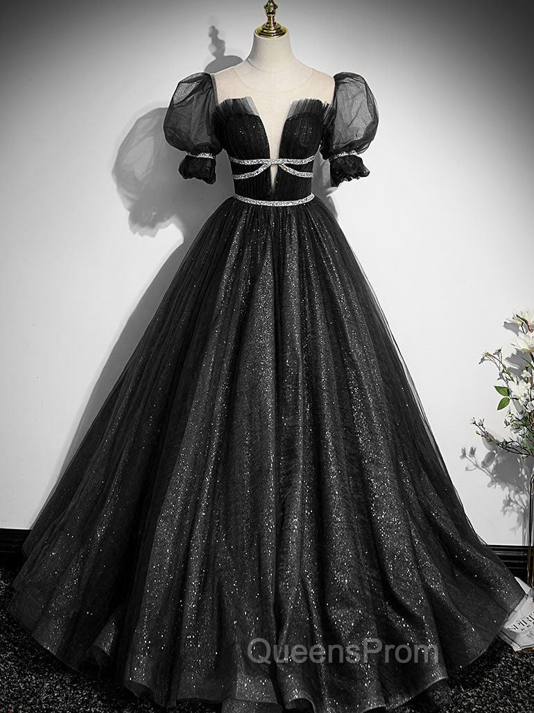 Burgundy Tulle Sequin Long Evening Prom Dress, Burgundy Evening Dress