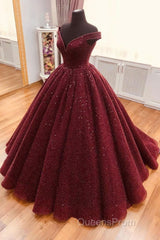 Burgundy tulle sequin long Evening Prom Dress, burgundy long evening Dress