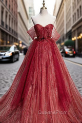 Burgundy Tulle Sequins Sweetheart Evening Prom Dress