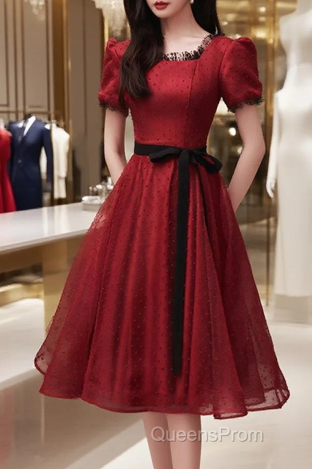 Burgundy Tulle Short A Line Dress Homecoming Dress Main image