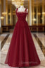 Burgundy Tulle Straps Beading Evening Prom Dress
