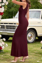Burgundy V Neck Chiffon Prom Dress Long Bridesmaid Dresses With Pleated Split