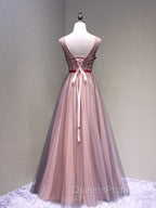 Burgundy V Neck Lace Floral Long Evening Prom Dress, Burgundy V Neck Long Evening Dress