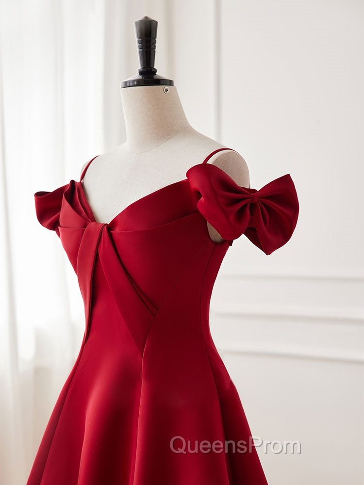 Burgundy  V Neck Satin Short Evening Prom Dress, Burgundy Homecoming Dress Secondary image