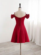 Burgundy  V Neck Satin Short Evening Prom Dress, Burgundy Homecoming Dress