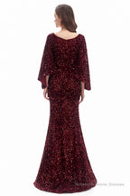 V-Neck Sequins Mermaid Prom Dresses with Sleeves