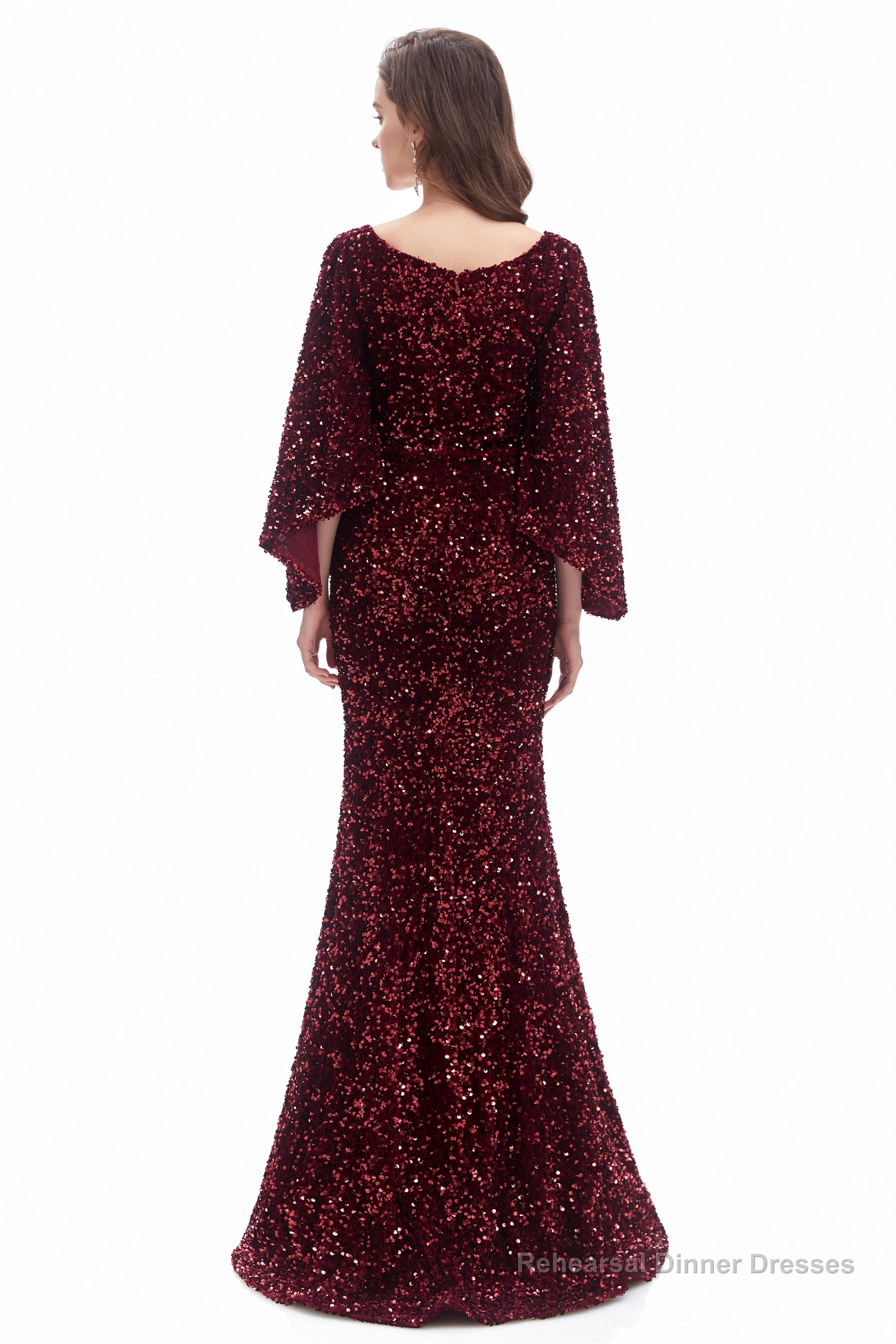 V-Neck Sequins Mermaid Prom Dresses with Sleeves