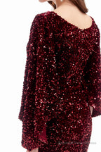 V-Neck Sequins Mermaid Prom Dresses with Sleeves
